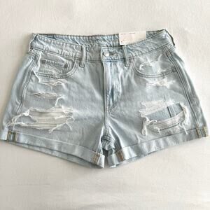 NWT American Eagle Womens Tomgirl Light Wash Denim Shorts Blue White Size 4